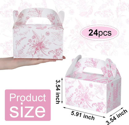 Dunzoom 24 Pack Pink Floral Paper Gift Boxes Party Favor Gift Gable Boxes with Chinoiserie Floral Printed Candy Treat Box for Wedding Birthday Tea Bridal Shower Party
