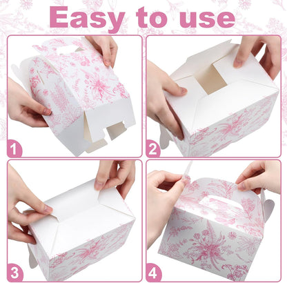 Dunzoom 24 Pack Pink Floral Paper Gift Boxes Party Favor Gift Gable Boxes with Chinoiserie Floral Printed Candy Treat Box for Wedding Birthday Tea Bridal Shower Party