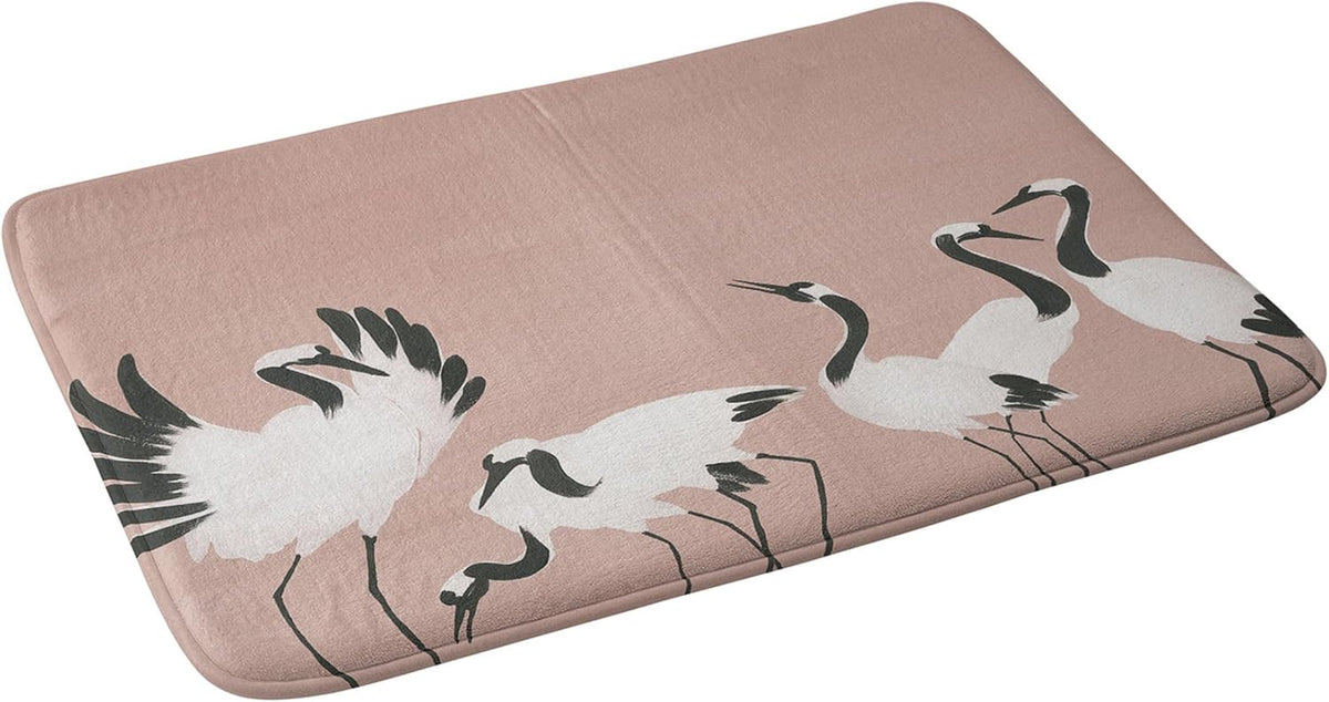 Bath Mat - Bathroom Decor by Megan Galante - Non-Slip Memory Foam Bathroom Rugs, Soft Microfiber, Machine Washable, 17" x 24", Crane Dance Mauve Pink