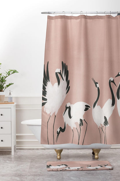 Bath Mat - Bathroom Decor by Megan Galante - Non-Slip Memory Foam Bathroom Rugs, Soft Microfiber, Machine Washable, 17" x 24", Crane Dance Mauve Pink