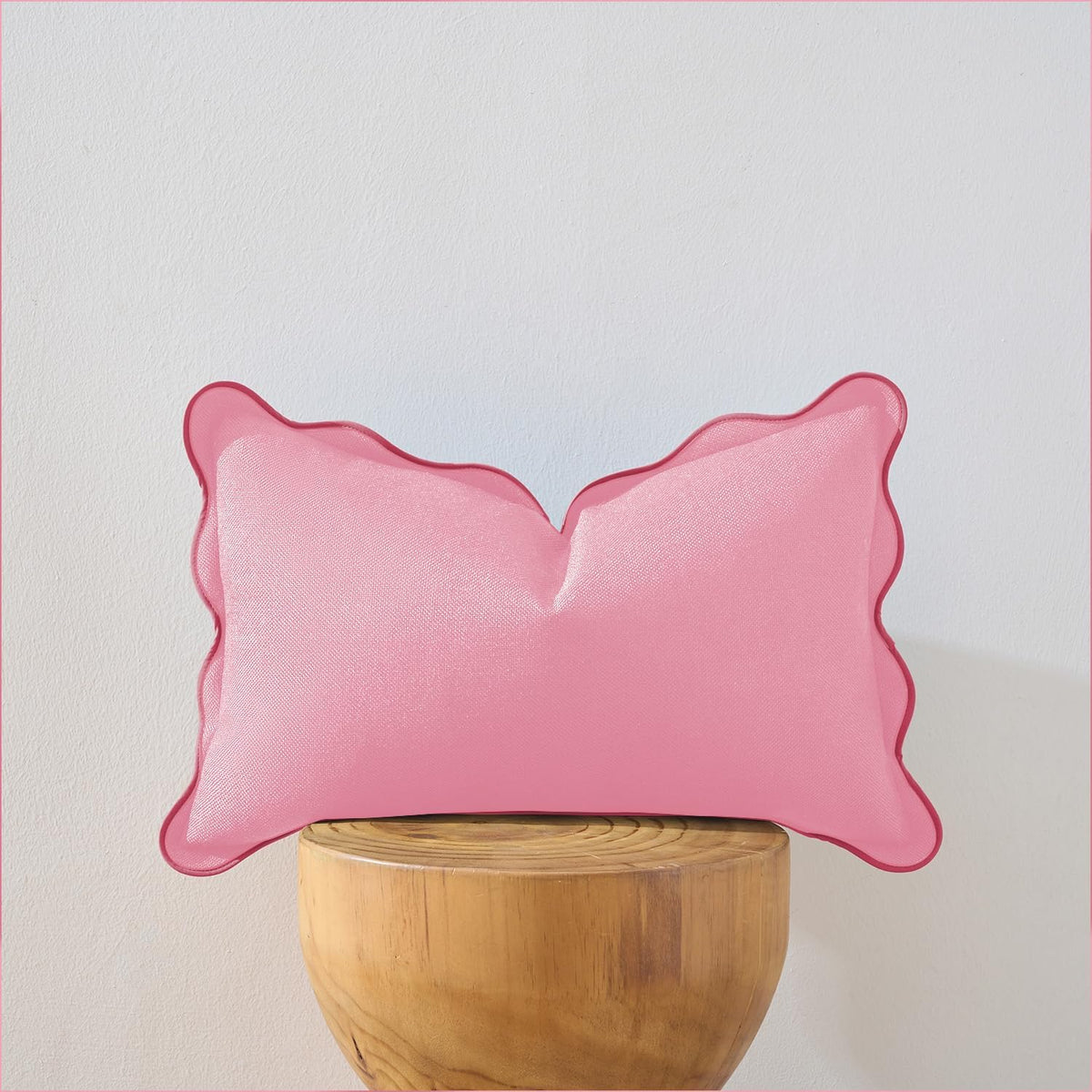 Scalloped Throw Pillow Covers | Decorative Couch Pillows | Boho Sytle for Living Room | for Valentines Day (Pink, 12x20 Inch)