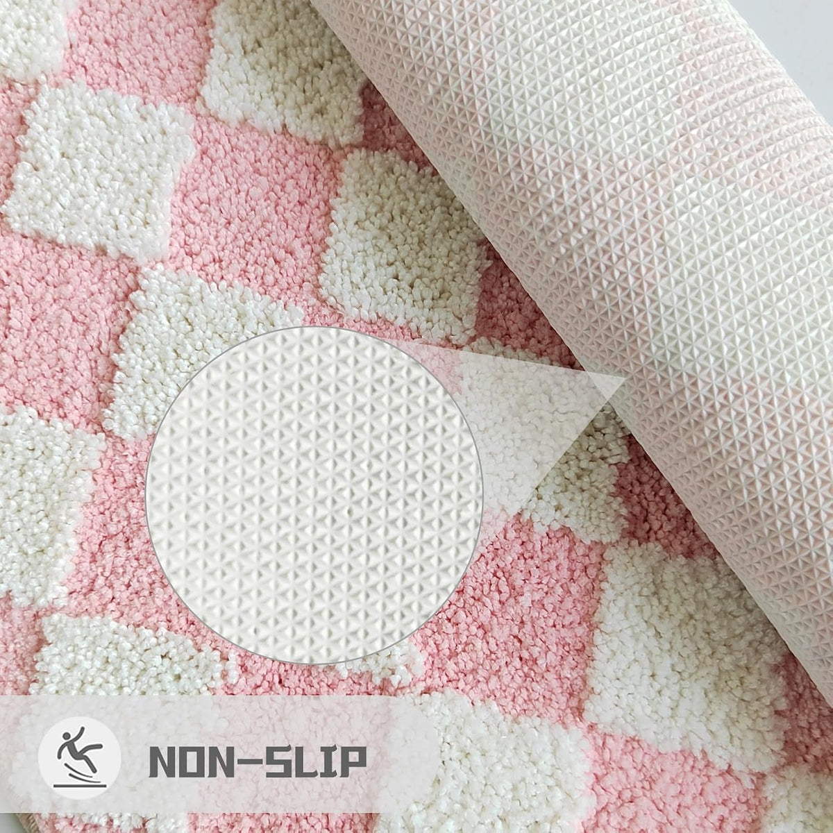 Pink Bathroom Rug Cute Checkered Bath Mat for Bathroom Soft Super Absorbent Non Slip TPR Backing, Quick Drying, Machine Washable Bath Mats for Floor, Shower Sink,24" x 16"