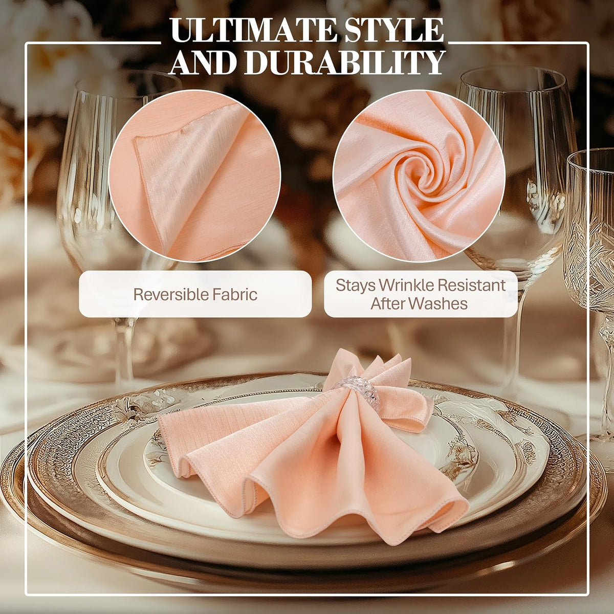 17x17-Inch Shantung Cloth Napkins, Ice Peach, Set of 120