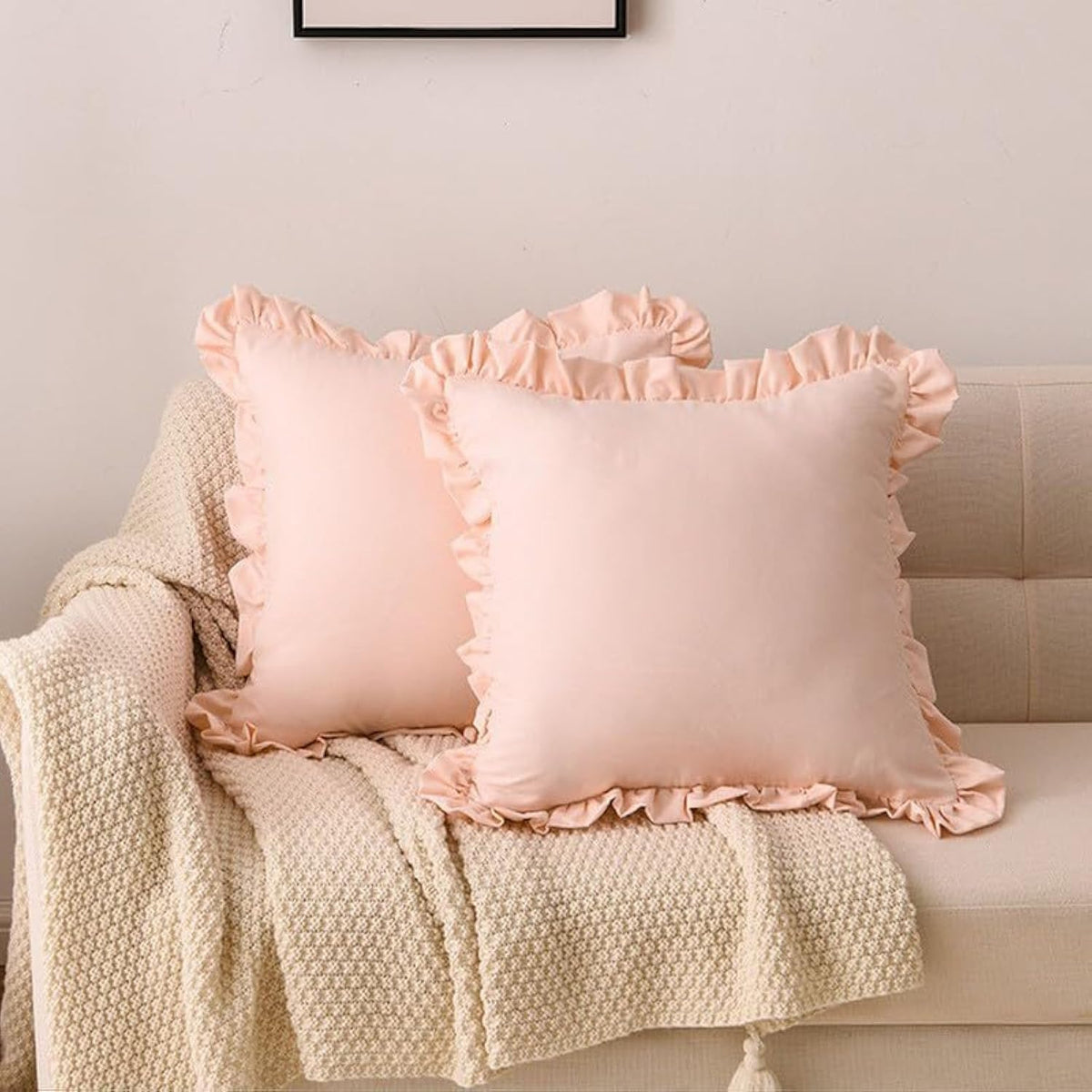 Ruffled Bed Pillow Shams Set of 2 Chic Soft Decorative Throw Pillow Covers with Ruffles-Pink 18 X 18