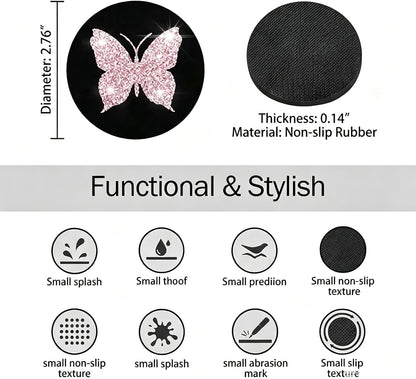 2PCS Bling Cup Holder Coaster, Anti-Slip Bling Butterfly Cup Holder Coasters for Car, 2.75In Diamond Drink Cup Mug Mat Pad, Universal Car Interior Accessories for Women (Pink)