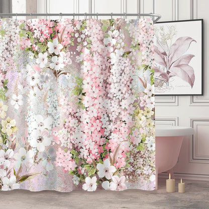 Blush Pink Floral Fabric Shower Curtains for Bathroom, 72x72
