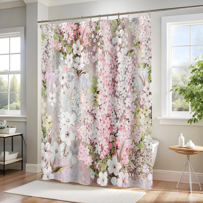 Blush Pink Floral Fabric Shower Curtains for Bathroom, 72x72