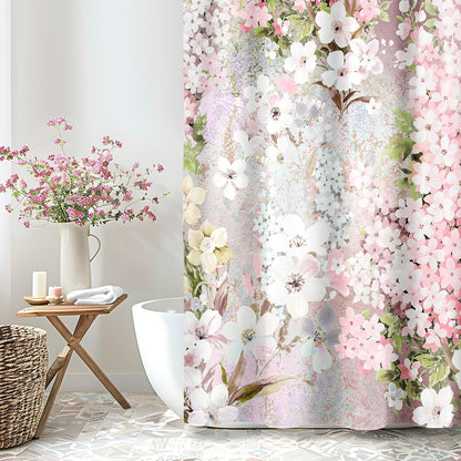 Blush Pink Floral Fabric Shower Curtains for Bathroom, 72x72