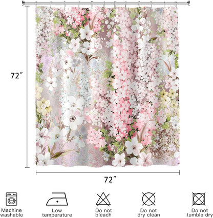 Blush Pink Floral Fabric Shower Curtains for Bathroom, 72x72