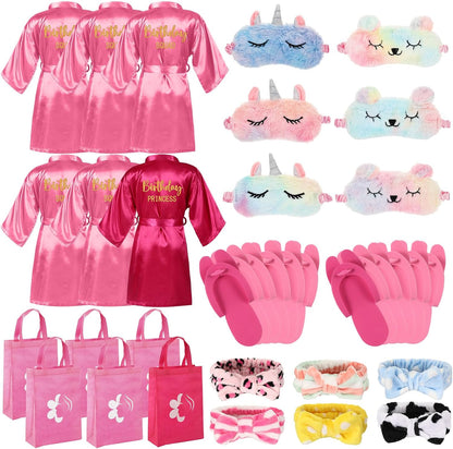 30 Pcs Spa Birthday Party Supplies 6 Set Sleepover Party Satin Robes Pack Birthday Princess Squad Kit
