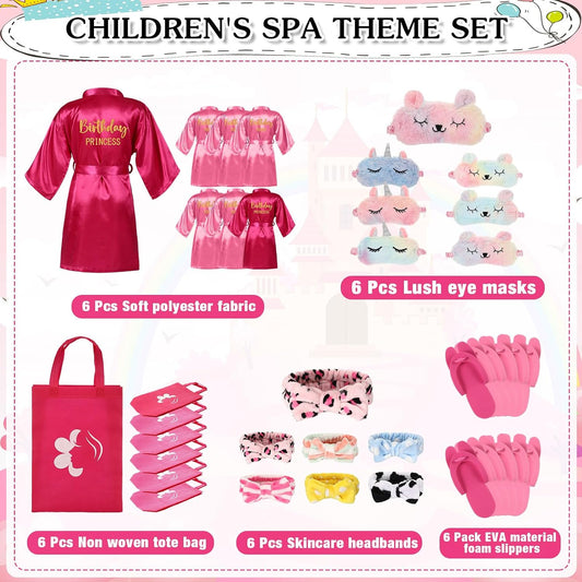 30 Pcs Spa Birthday Party Supplies 6 Set Sleepover Party Satin Robes Pack Birthday Princess Squad Kit