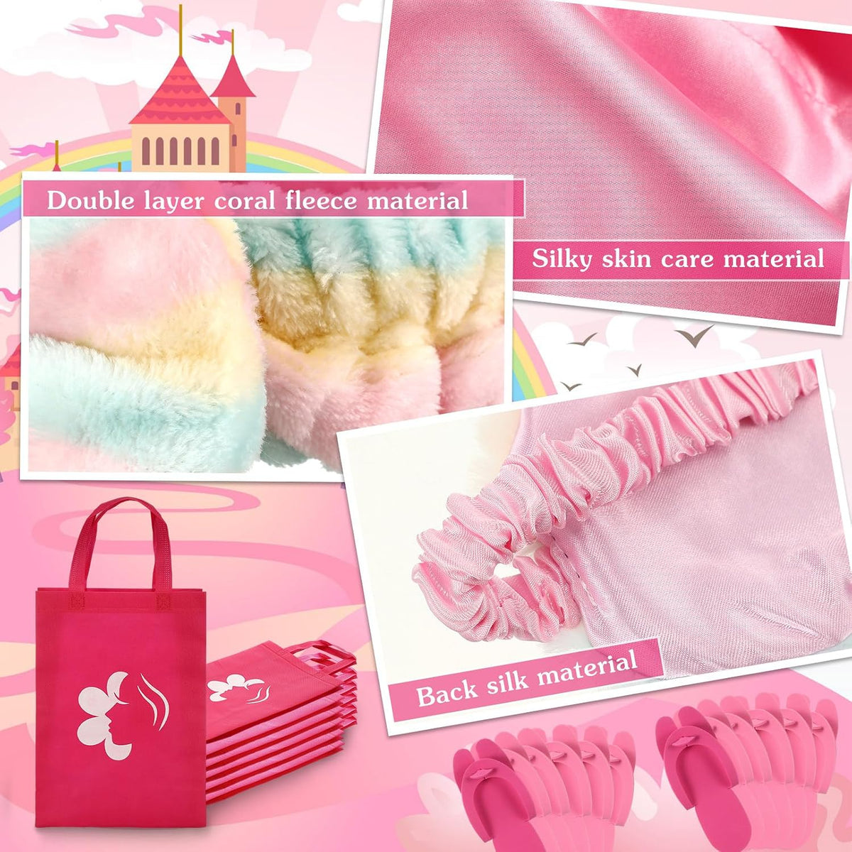 30 Pcs Spa Birthday Party Supplies 6 Set Sleepover Party Satin Robes Pack Birthday Princess Squad Kit