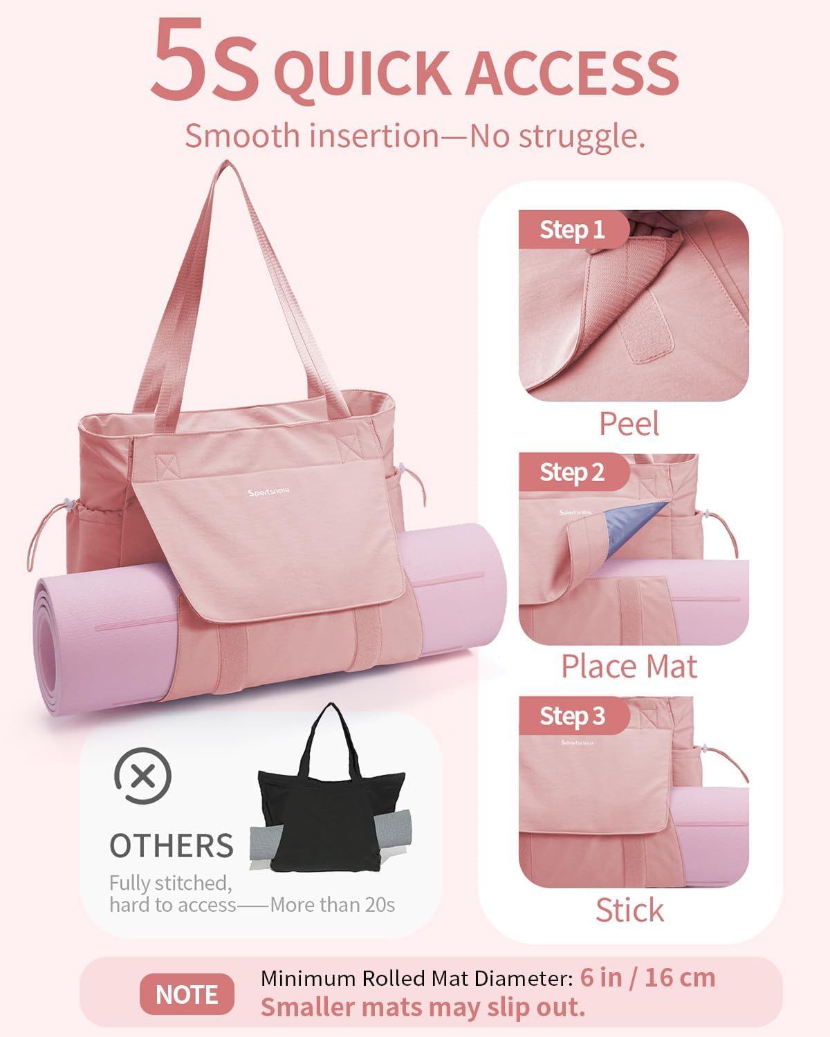 Yoga Mat Bag Waterproof Tote Gym Bag Mat Carrier W/Wet Pocket