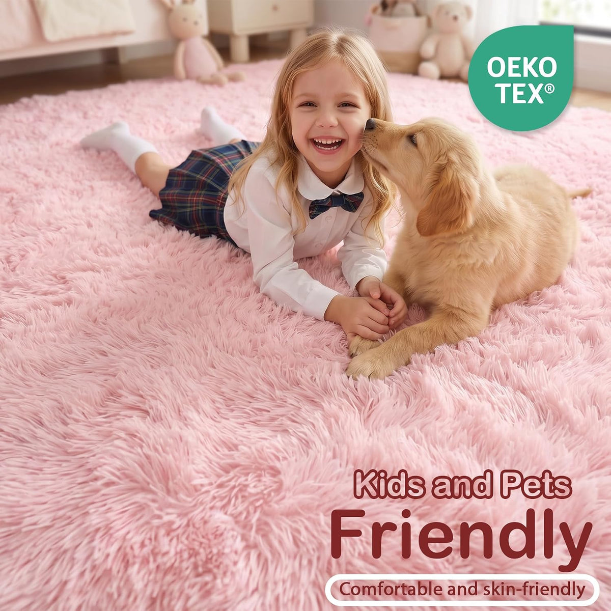 Pink Round Rug for Girls Bedroom 4Ft, Fluffy Shaggy Fuzzy Circle Area Rugs