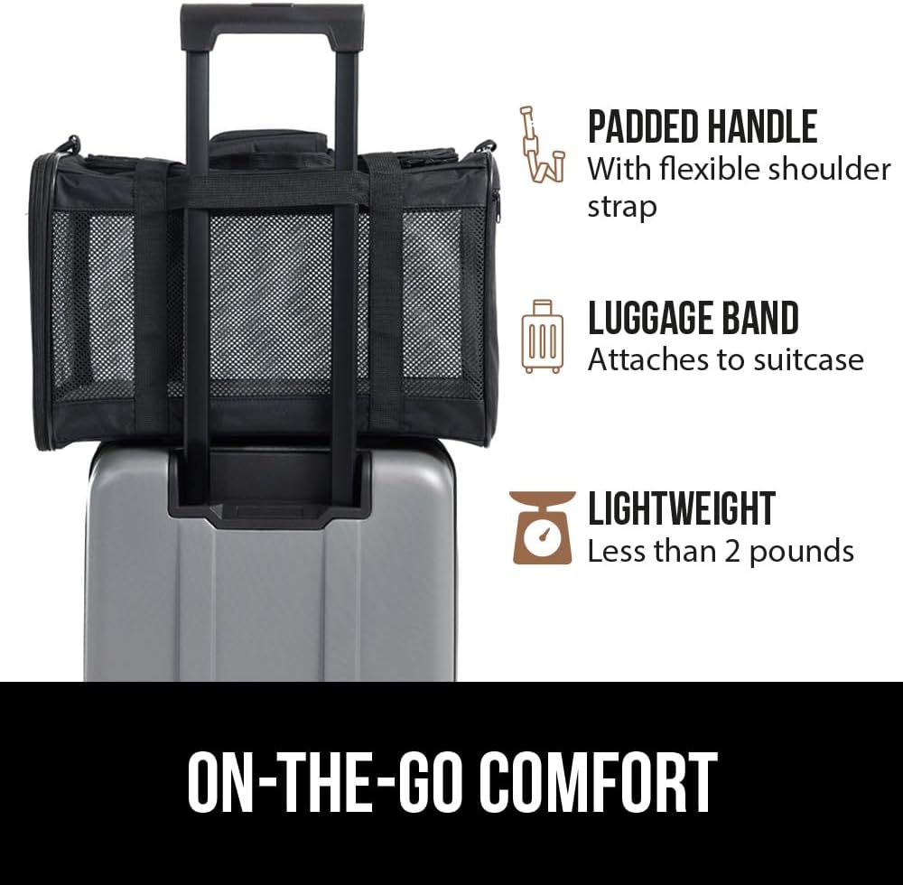 GORILLA GRIP Cat Carrier Travel Bag Up to 15 Lbs, Soft Collapsible Small Dog Carriers, Top and Side Entry Breathable Mesh, Grip Feet on Underside, Cozy Washable Waterproof Pad, Portable Kennel, Black