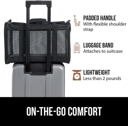 GORILLA GRIP Cat Carrier Travel Bag Up to 15 Lbs, Soft Collapsible Small Dog Carriers, Top and Side Entry Breathable Mesh, Grip Feet on Underside, Cozy Washable Waterproof Pad, Portable Kennel, Black