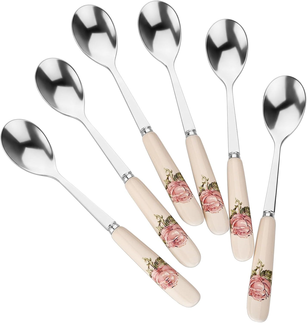 6 Pcs Teaspoons, 6 Inch Pink Rose Tea Spoons