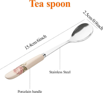 6 Pcs Teaspoons, 6 Inch Pink Rose Tea Spoons
