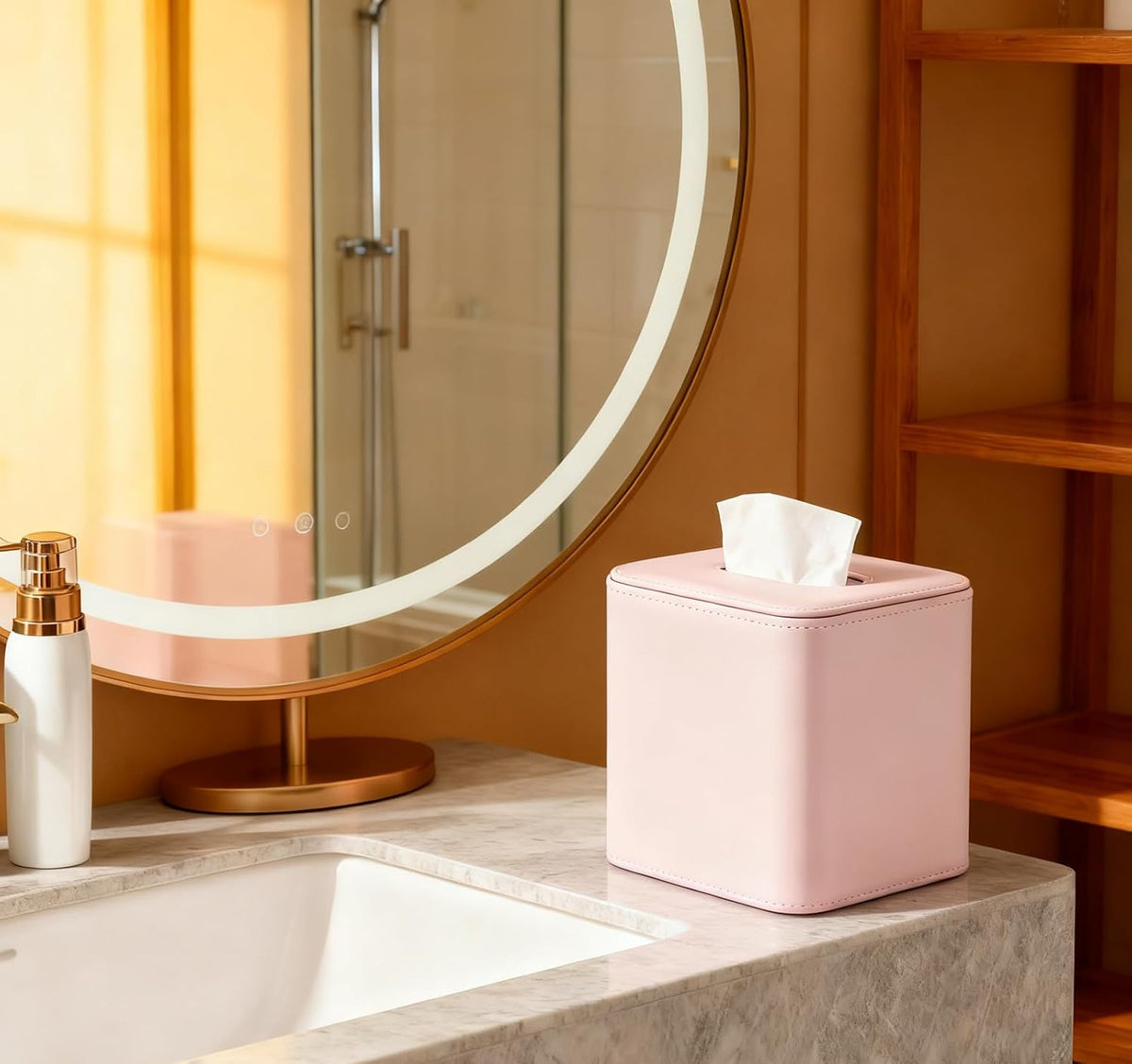 Tissue Box Holder Square PU Leather Stylish Facial Tissue Box with Magnetic Closure Decorative Cube Tissue Box Cover for Bathroom Vanity Office