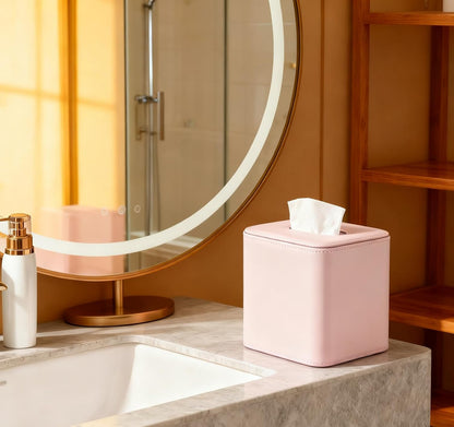 Tissue Box Holder Square PU Leather Stylish Facial Tissue Box with Magnetic Closure Decorative Cube Tissue Box Cover for Bathroom Vanity Office