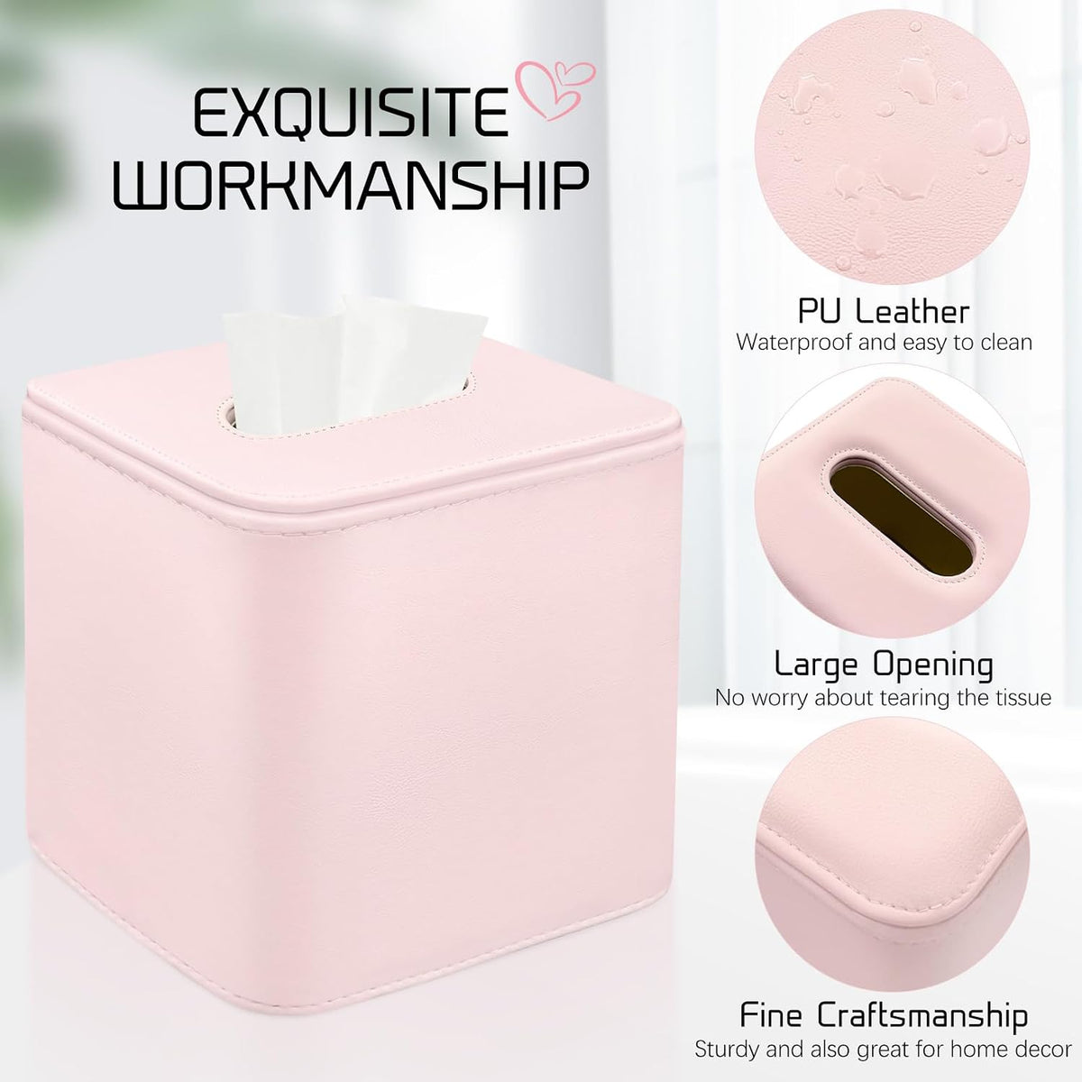 Tissue Box Holder Square PU Leather Stylish Facial Tissue Box with Magnetic Closure Decorative Cube Tissue Box Cover for Bathroom Vanity Office