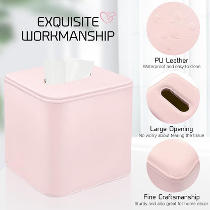 Tissue Box Holder Square PU Leather Stylish Facial Tissue Box with Magnetic Closure Decorative Cube Tissue Box Cover for Bathroom Vanity Office