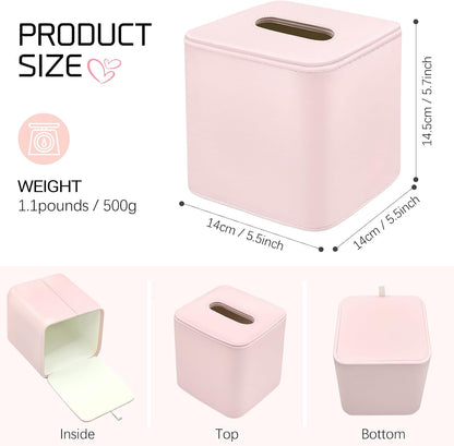Tissue Box Holder Square PU Leather Stylish Facial Tissue Box with Magnetic Closure Decorative Cube Tissue Box Cover for Bathroom Vanity Office