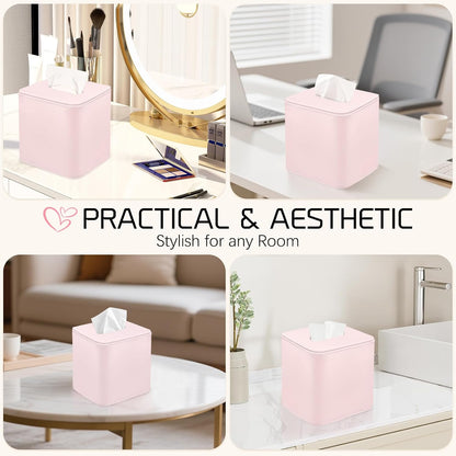 Tissue Box Holder Square PU Leather Stylish Facial Tissue Box with Magnetic Closure Decorative Cube Tissue Box Cover for Bathroom Vanity Office
