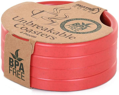 Home Durable Plastic Coasters 4pk (Pink) - 09055 - for Drinks, Coffee, Water - Drink Cup Holder for Kitchen, Home, Table Protection (Protect Furniture from Water Marks & Damage)