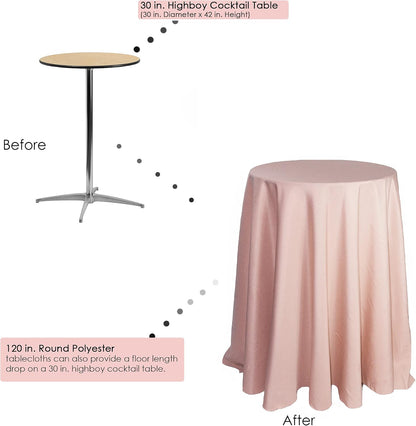 120 Inch Round Premium Polyester Tablecloth - Blush, Linen Table Cloth for Standard Round Tables