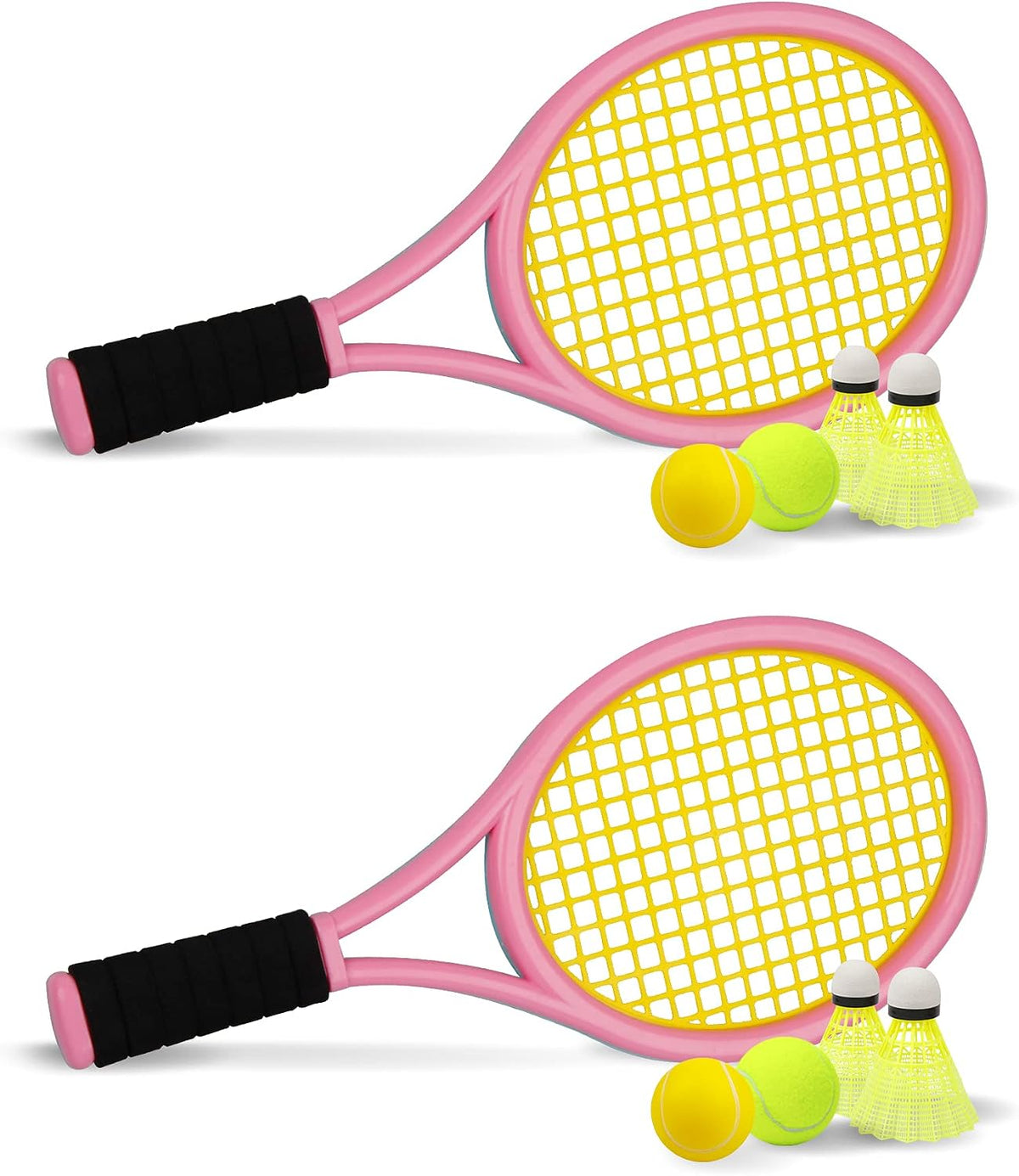 Kids Tennis Racket,17 Inch Plastic Tennis Racket with 2 Soft Balls,2 Tennis Balls and 4 Shuttlecocks for Kid,Toddler Outdoor/Indoor Sport Play
