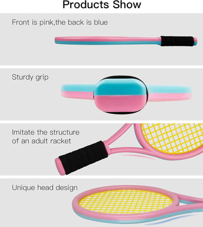 Kids Tennis Racket,17 Inch Plastic Tennis Racket with 2 Soft Balls,2 Tennis Balls and 4 Shuttlecocks for Kid,Toddler Outdoor/Indoor Sport Play