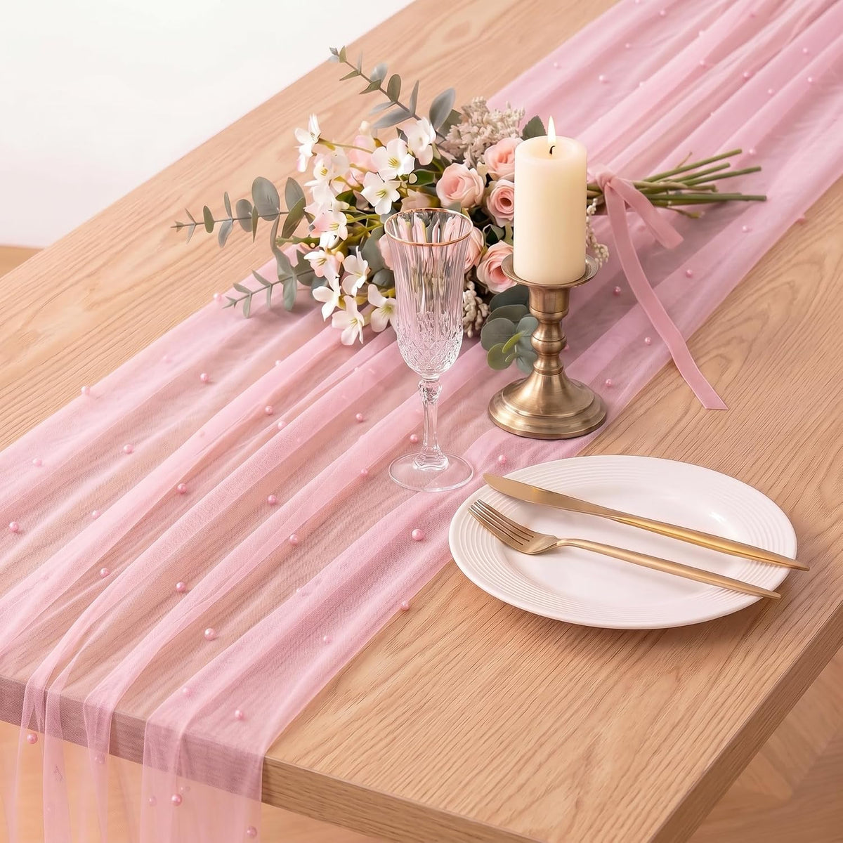 Pink Pearl Tulle Table Runner 10FT Gauze Wedding Bridal Shower