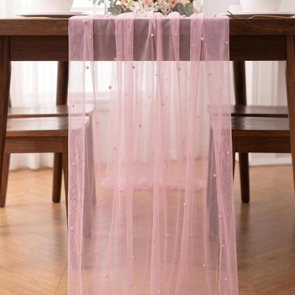 Pink Pearl Tulle Table Runner 10FT Gauze Wedding Bridal Shower