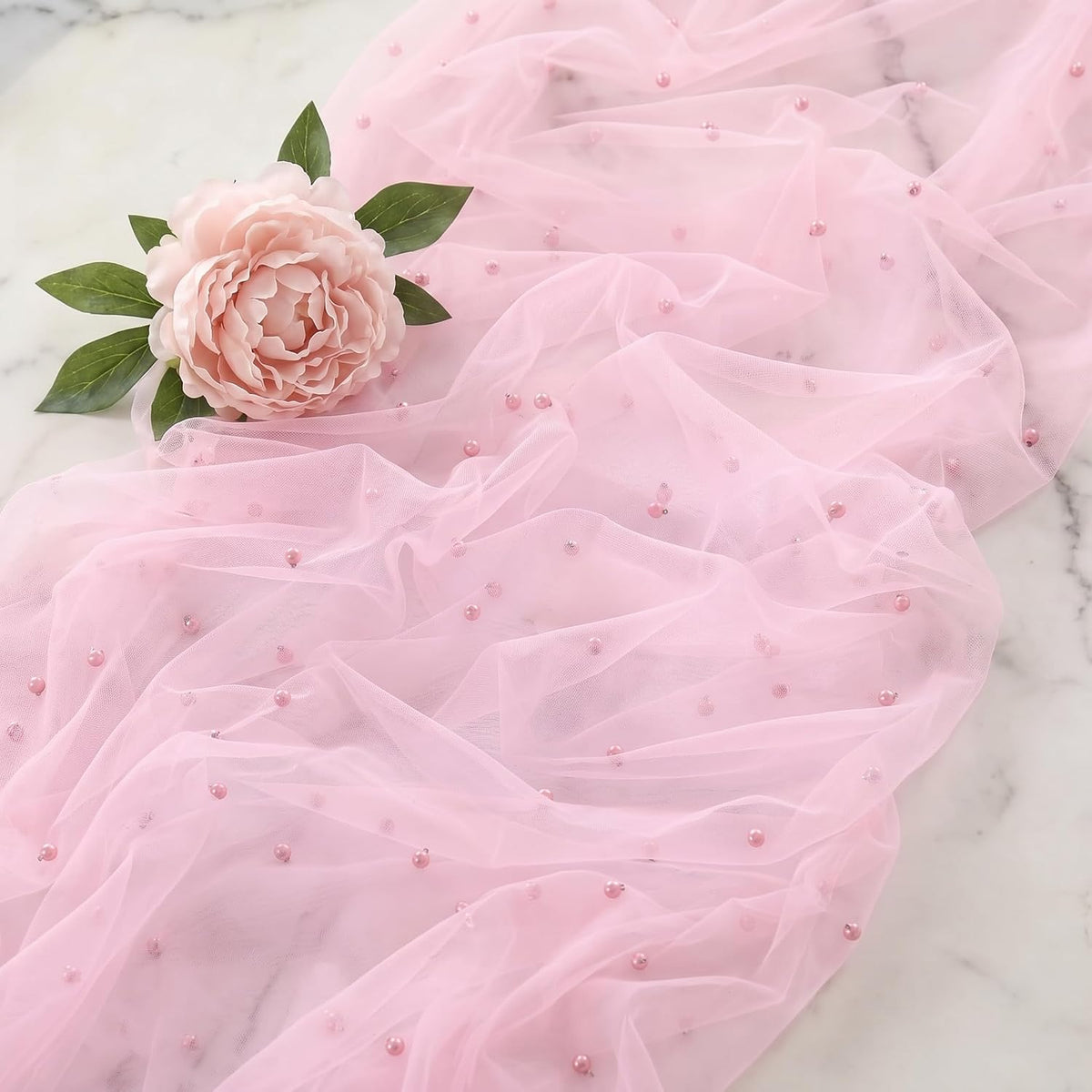 Pink Pearl Tulle Table Runner 10FT Gauze Wedding Bridal Shower