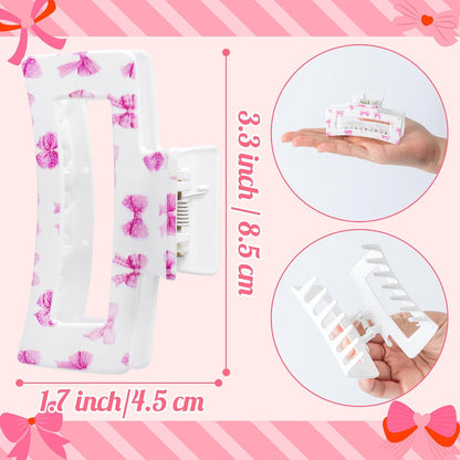 4Pcs Coquette Pink Bow Hair Claw Clips for Women Girls - Cute Bow Preppy Trendy Rectangle Nonslip Banana Hair Clips, Thin Thick Short Long Curly Accessories, Birthday Bachelorette Wedding Gift