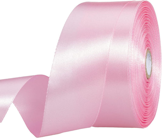 1 1/2 Inch Pink Solid Satin Ribbon for Gift Wrapping, 50 Yards | Soft, Satiny, Colorfast, Polyester Fabric, Ease of Use, Bouquets, Decor, Crafting DIY, Leis, Christmas, Wedding