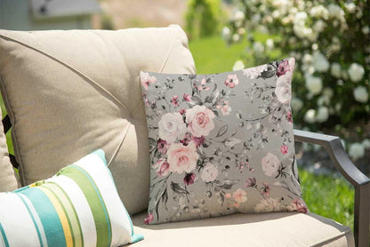 Floral Farmhouse Decor Family Decoration Gray and Pink Flowers Cotton Linen Home Decorative Throw Pillow Case Cushion Cover for Sofa Couch, 18 x 18 in