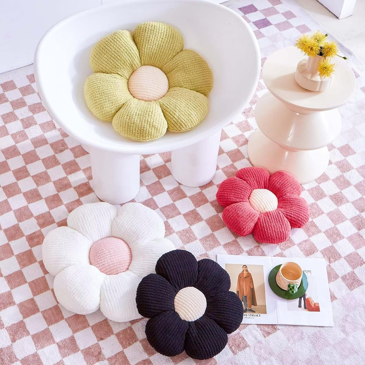 Flower Pillow, Peach Pink Flower Decorative Throw Pillows for Bed Couch, Aesthetic Home Decor Cute 19.6" Daisy Floral Shaped Plush Pillow Floor Seat Cushion