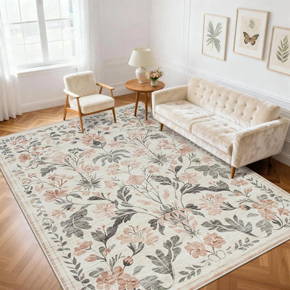 6x9 Area Rugs Boho Floral Washable Living Room Rug Neutral Carpet Nursery