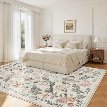 6x9 Area Rugs Boho Floral Washable Living Room Rug Neutral Carpet Nursery
