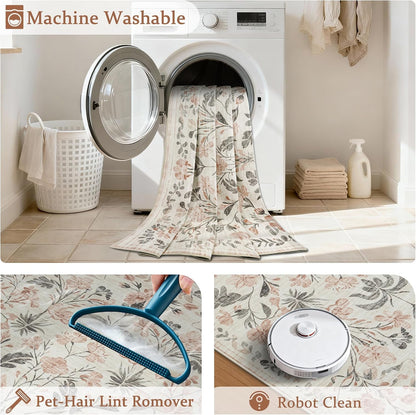 6x9 Area Rugs Boho Floral Washable Living Room Rug Neutral Carpet Nursery