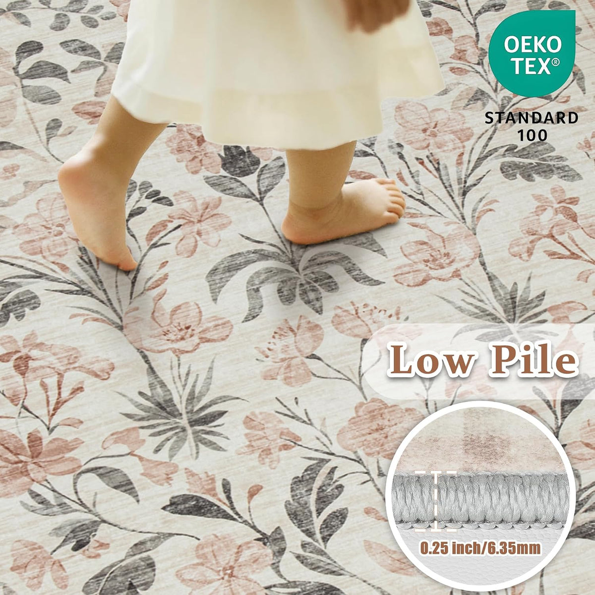 6x9 Area Rugs Boho Floral Washable Living Room Rug Neutral Carpet Nursery