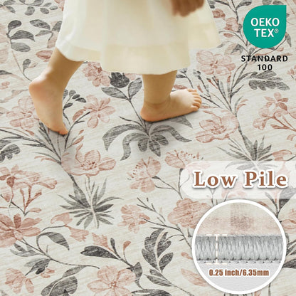 6x9 Area Rugs Boho Floral Washable Living Room Rug Neutral Carpet Nursery