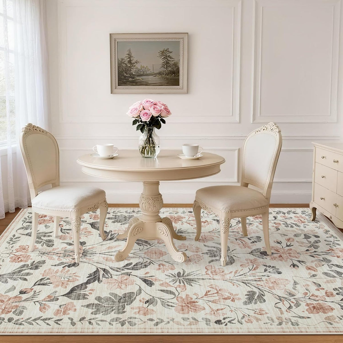 6x9 Area Rugs Boho Floral Washable Living Room Rug Neutral Carpet Nursery