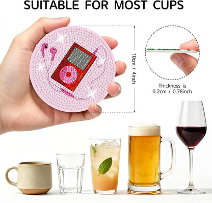 8 Pack Pink Disco Diamond Art Coasters Kit with Holder, 4x4 Inch