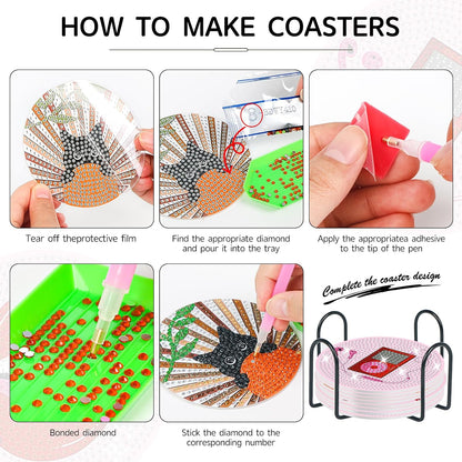 8 Pack Pink Disco Diamond Art Coasters Kit with Holder, 4x4 Inch