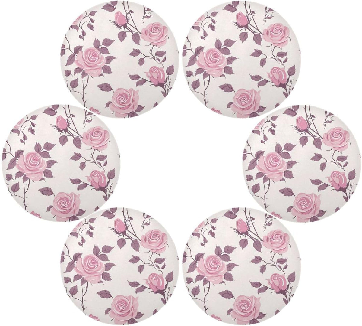Floral Pattern Rose Peach Round Table placemat Reversible Quilted placemat Plastic placemats for Dining Table placemats Waterproof Xmas placemats Set of 6 15.4x15.4in