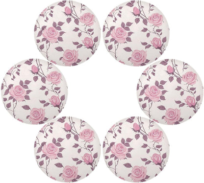 Floral Pattern Rose Peach Round Table placemat Reversible Quilted placemat Plastic placemats for Dining Table placemats Waterproof Xmas placemats Set of 6 15.4x15.4in