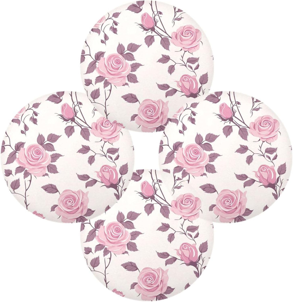 Floral Pattern Rose Peach Round Table placemat Reversible Quilted placemat Plastic placemats for Dining Table placemats Waterproof Xmas placemats Set of 6 15.4x15.4in